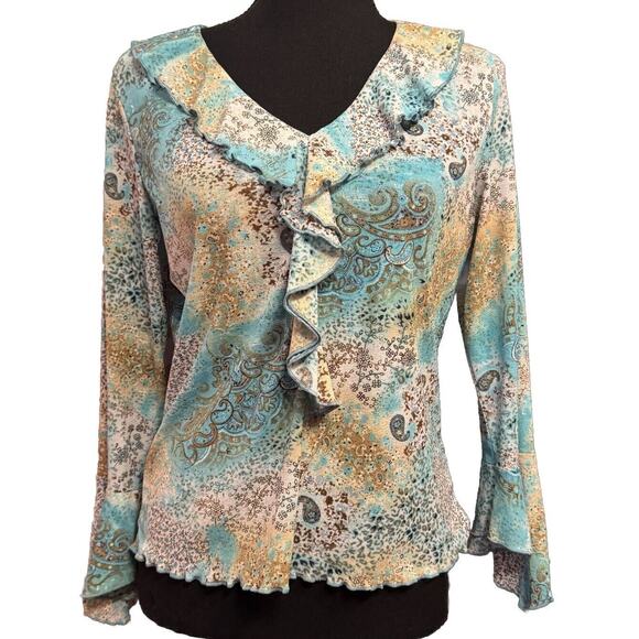 VTG 90s Y2K Blouse Large Womens Top RUNS SMALL Fairy Grunge Ruffle Neck Coquette - Picture 2 of 7